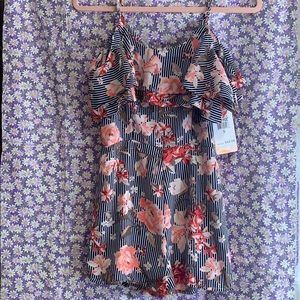 Striped floral romper off the shoulder size:S NWT